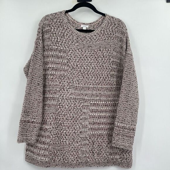 Pure Jill Red White Textured Knit Long Sleeve Crew Neck Pullover Sweater Large - Picture 1 of 6